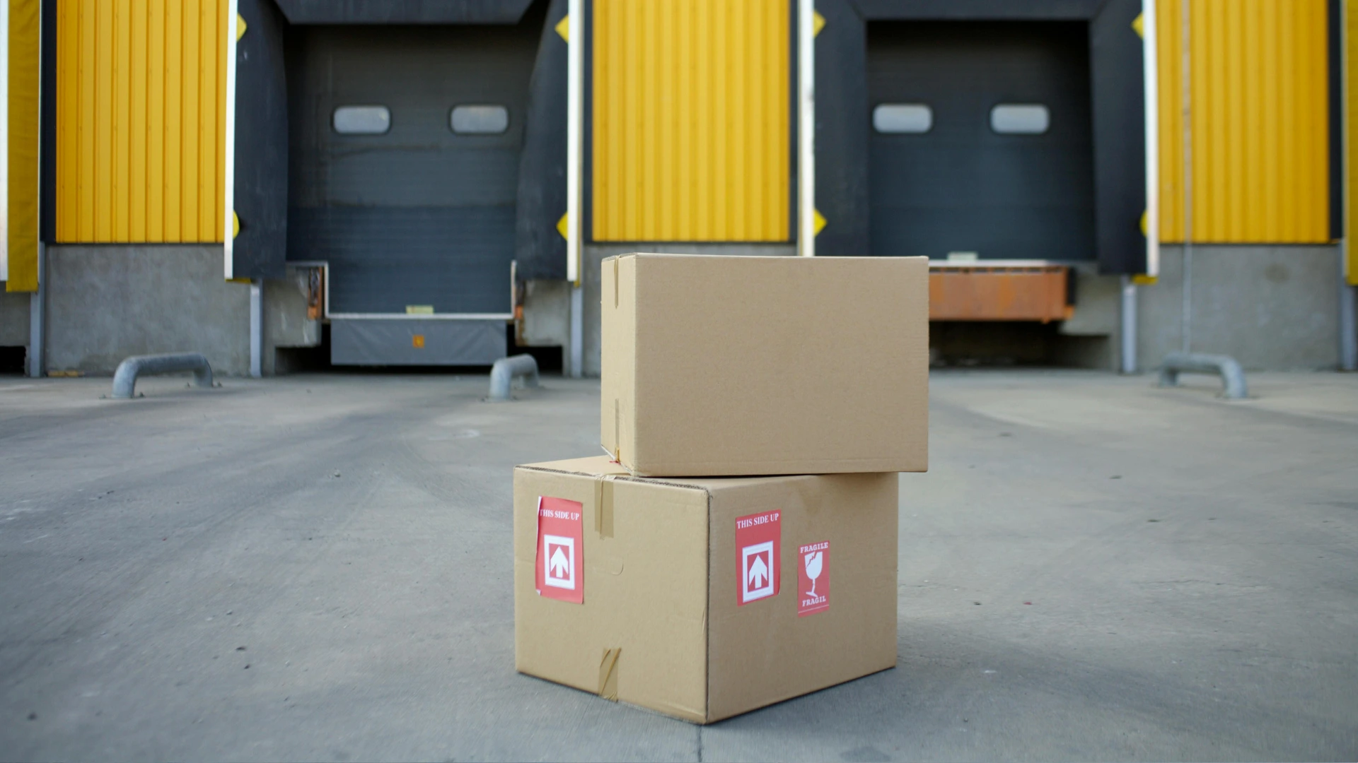 Cajas de pedido en el muelle de carga del almacén